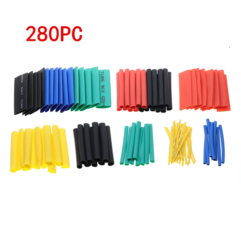 280Pcs 127/140/280/328 шт Ассорти Полиолефиновая термоусадочная трубка Кабельные муфты Обёрточная бумага жгут проводов 8 Размеры многоцветный/черный - Цвет: 280Pcs