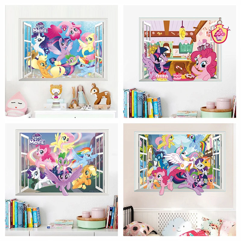 

My Little Pony 3d Window Wall Stickers For Kids Room Home Decoration Anime Movie Posters Diy Cartoon Unicorn Wall Art Decals