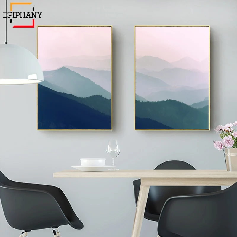 

Scandinavian Art Mountain Canvas Painting Minimalist Landscape Nordic Poster Modern Abstract Wall Art Pictures for Living Room