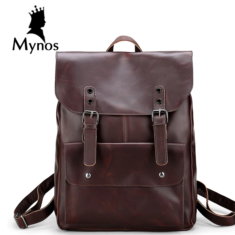 MYNOS Высокое Качество Кожа Мужчины Рюкзак Путешествия Сумка Старинные сумки На