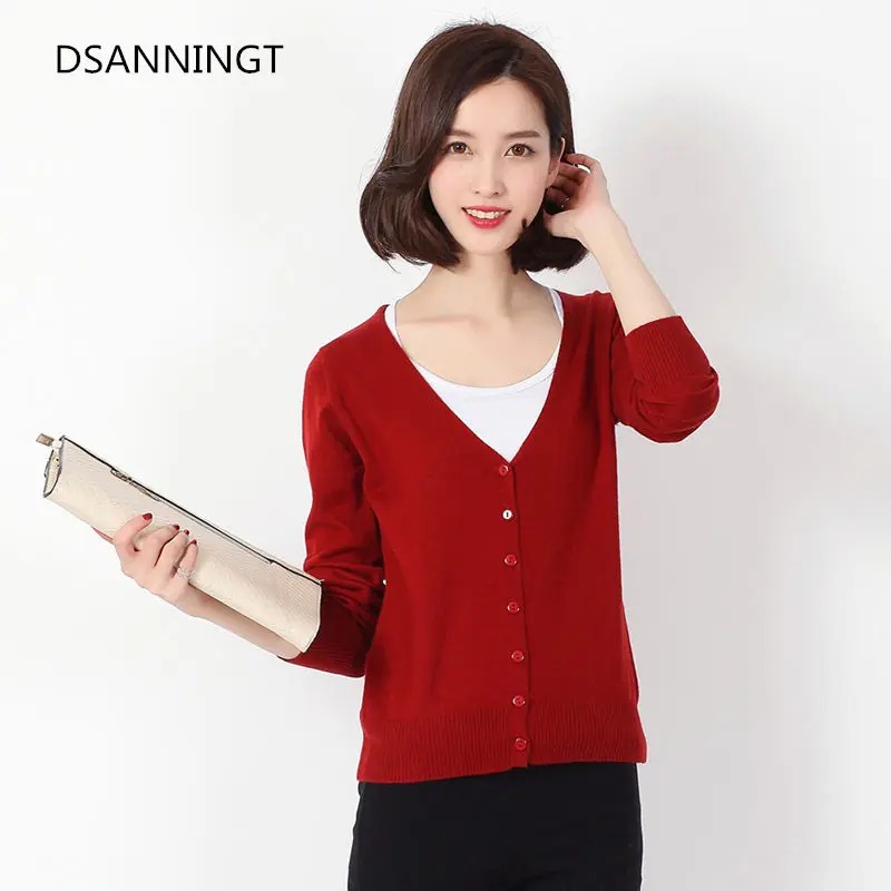 2018 New Cashmere Cardigan Female V-neck Long-Sleeved Solid Color Sweater Fashion Slim Ladies Casual Wild Jacket Women's |