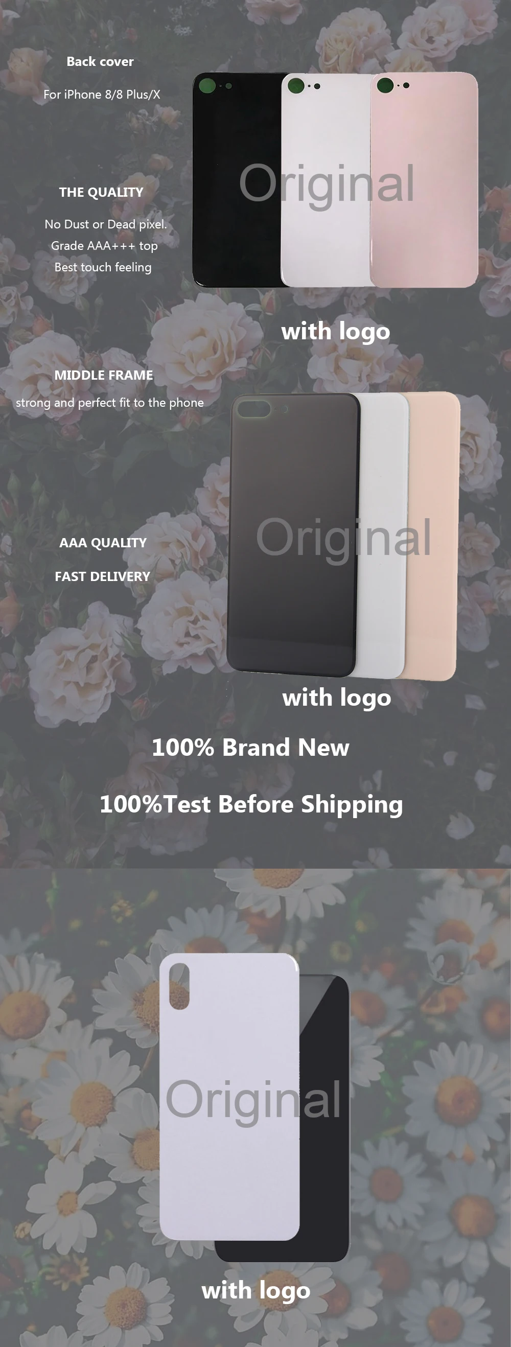 Для iphone 8, 8 Plus X задняя крышка батарейного отсека задняя стеклянная крышка корпуса для замены с логотипом
