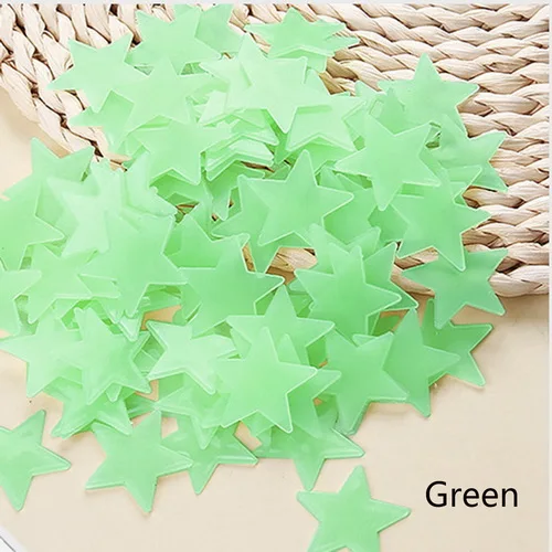 Green 100 шт. 3D звезды светится в темноте светящиеся наклейки на стену для детской комнаты гостиной настенные наклейки украшение дома плакат - Цвет: Green
