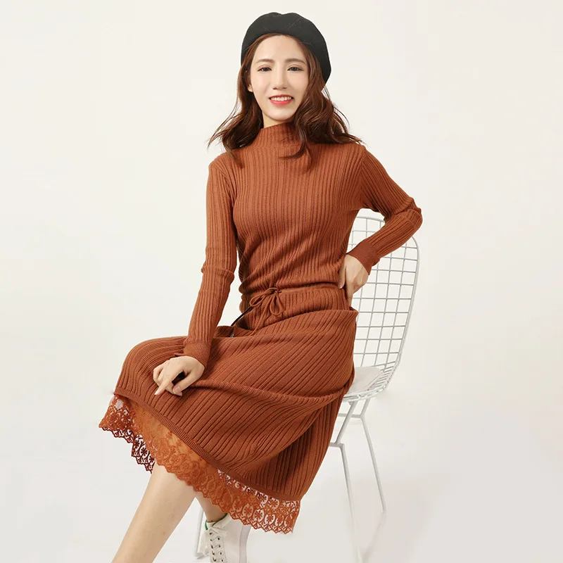 Новые модные женские туфли Элегантные осень-зима Водолазка с длинным рукавом Pleat