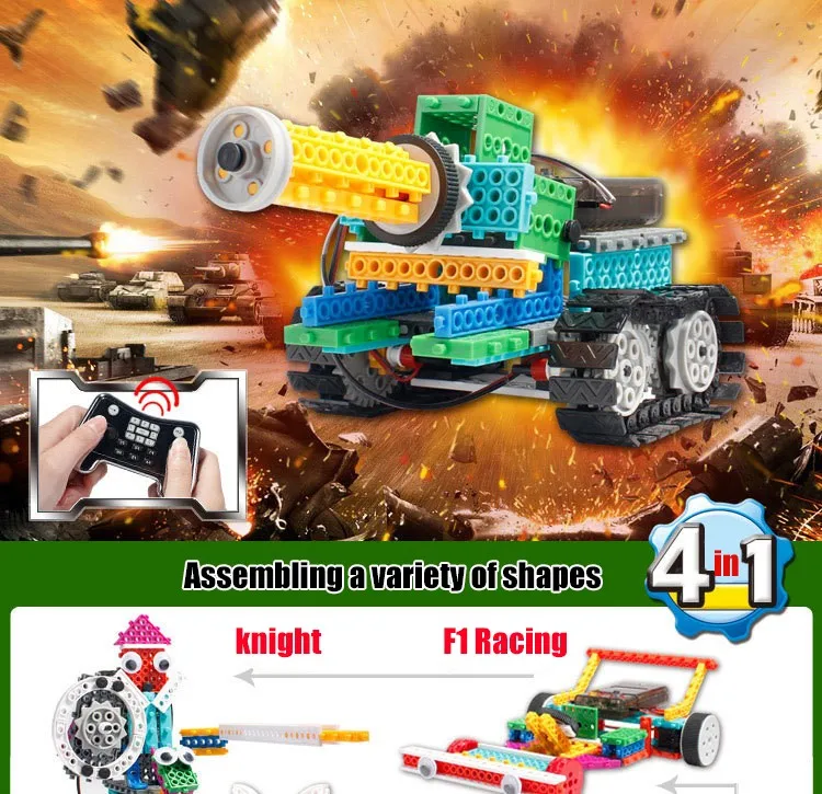 Дистанционное управление Diy rc робот развивающая битва большой резервуар электронная Сборка строительные блоки модель игрушки для детей
