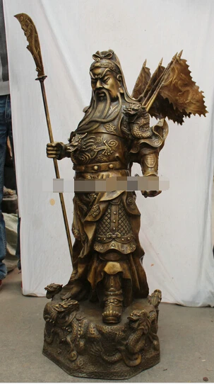 SUIRONG---322+++44&quot Chinese Copper Guan Gong Yu Warrior God Sword knight Dragon flag Statue | Дом и сад