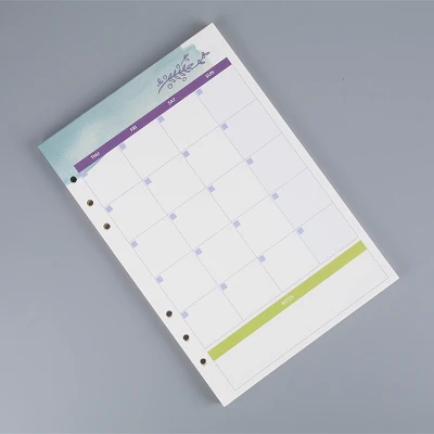 monthly plan Новинка, 40 листов/упаковка, А5, А6, цветная спираль, блокнот для заправки, 6 отверстий, бумага для переплета, для Filofax, планировщик, внутренние страницы - Цвет: monthly plan