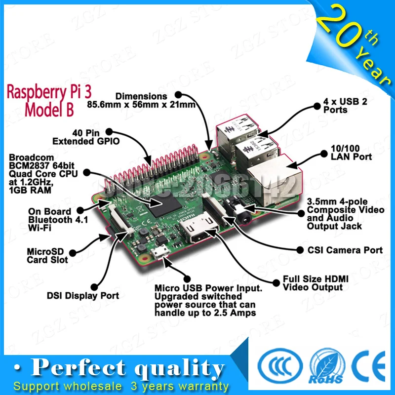 Версия Element14: 2016 Новая плата для raspberry pi 3 model b 1 Гб LPDDR2 BCM2837 четырехъядерный