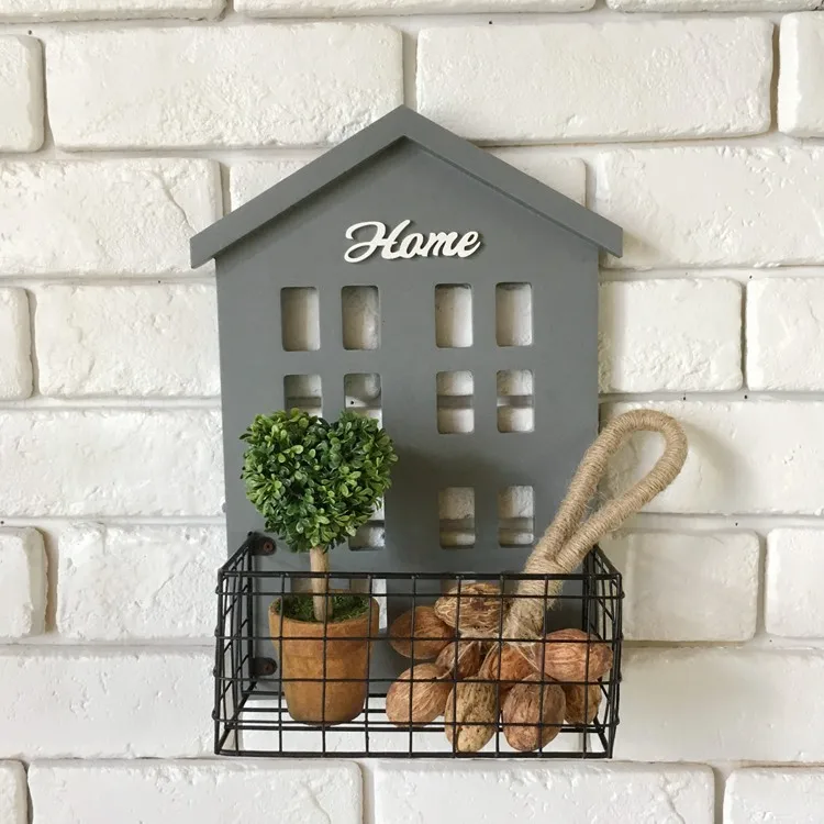 Металлическая корзина настенная полка деревянная вешалка для дома держатель