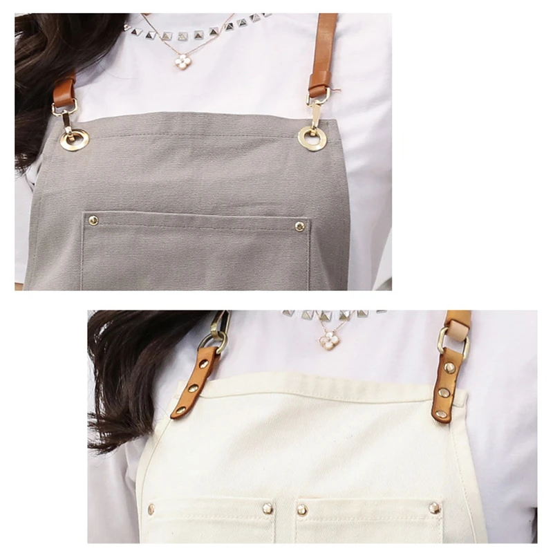 Простой джинсовый брезентовый фартук для барбекю, на кожаных ремешках, Кухонный Фартук для женщин, Парикмахерская, для приготовления пищи, выпечки, официантка, логотип на заказ