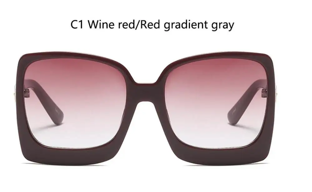 c1 wine red frame Брендовые дизайнерские женские солнцезащитные очки больших размеров с большой оправой, черные квадратные оттенки, Винтажные Солнцезащитные очки для женщин, летние очки UV400 Oculos - Цвет линз: c1 wine red frame