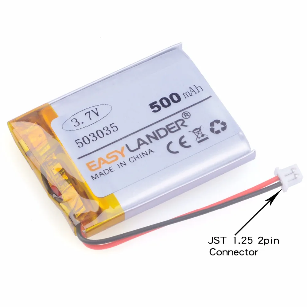 3-ПРОВОД С 1.25 ВИЛКОЙ 503035 3.7V 500mAh ПЕРЕЗАРЯЖАЕМАЯ ЛИТИЕВАЯ ПОЛИМЕРНАЯ БАТАРЕЯ Li-ion ДЛЯ GPS PSP НАВИГАЦИИ MP3 MP4 DVR СМАРТ-ЧАСОВ ON.