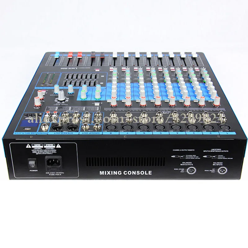 

8 Channel Karaoke Audio Mixer Amplifier Professional Microphone Sound Mixing Console 48V Phantom Power With USB MP3