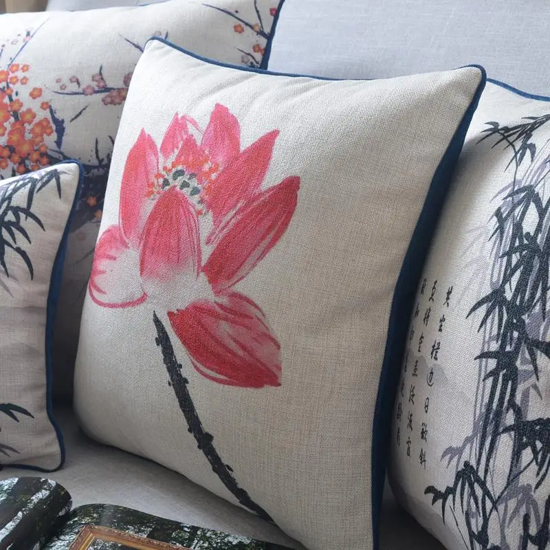 Китайские подушки с цветком сливы хризантемой искусственная льняная наволочка