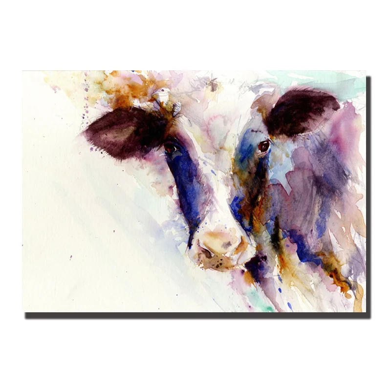 cow (2) Акварельная синяя корова, Настенная живопись на холсте для гостиной, печать плаката, современные изображения животных, декоративные картины - Цвет: cow (2)