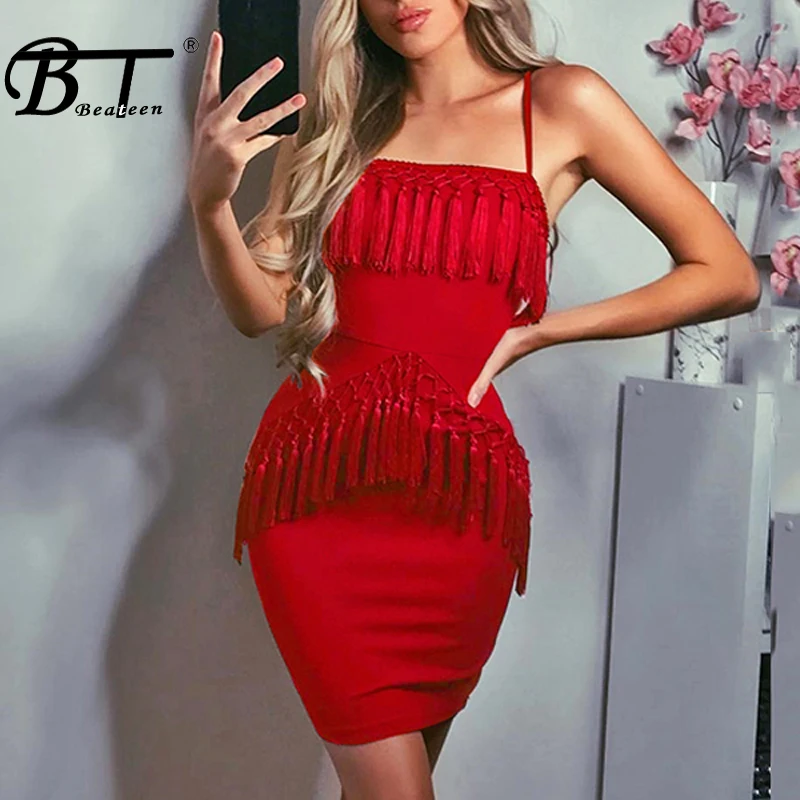 Beateen Tassel облегающее женское вечернее платье vestidos сексуальное с вырезом лодочкой