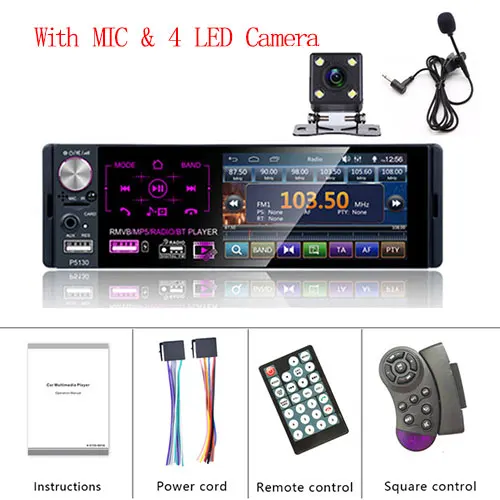 MIC And 4 LED Camera Podofo Стерео FM радио MP3 аудио плеер Bluetooth Мультимедиа Видео MP5 1 Din универсальный Авторадио MP3 RDS сабвуфер микрофон - Цвет: MIC And 4 LED Camera