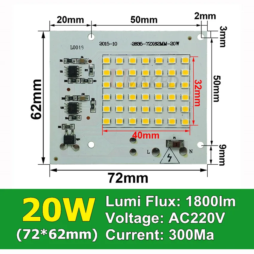 20W AC220V 1/10/50 шт. COB светодиодный чип лампы Smart IC 220 в 90 Вт 50 Вт 30 Вт 20 Вт 10 Вт для наружного Прожектора Теплый белый/белый Высокое качество - Испускаемый цвет: 20W AC220V