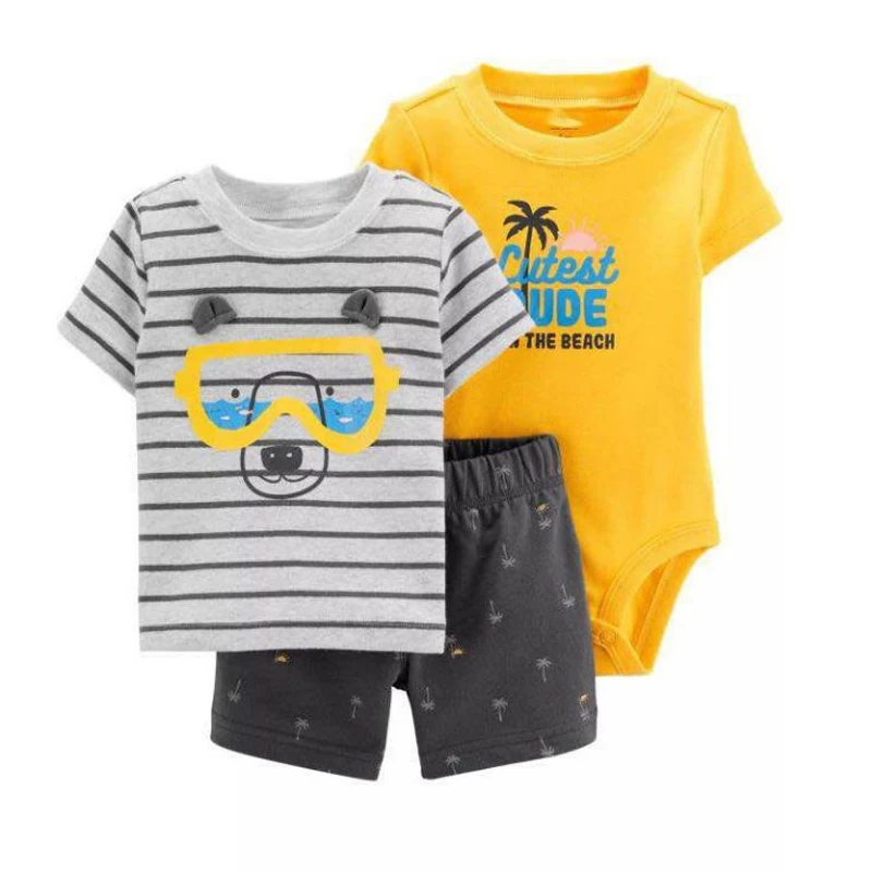 cartoon tshirt tops+bodysuit+shorts for baby boy clothes newborn set 2021 summer outfit new born clothing suit tracksuit costume |