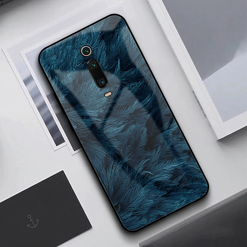 Pattern 2 Чехол GFAITH для Xiaomi mi 9 T, чехол из закаленного стекла с принтом в виде перьев, чехол со звездным небом для Xiaomi mi 9T Pro, чехол для телефона mi 9 SE 8 Note 7 Redmi Note 8 Pro чехол - Цвет: Pattern 2