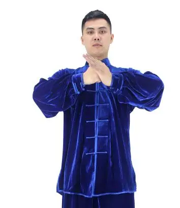 Blue Зимние кофточки с длинными рукавами одежда для кунг-фу форменная одежда для боевых искусств Тай Чи костюмы для выступлений на сцене костюм кунг-фу, теплая одежда - Цвет: Blue