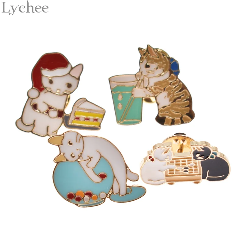 Lychee Trendy Alloy Cartoon Animal Enamel Brooches Lovely Cat Pins Jewelry Gift for Women | Украшения и аксессуары