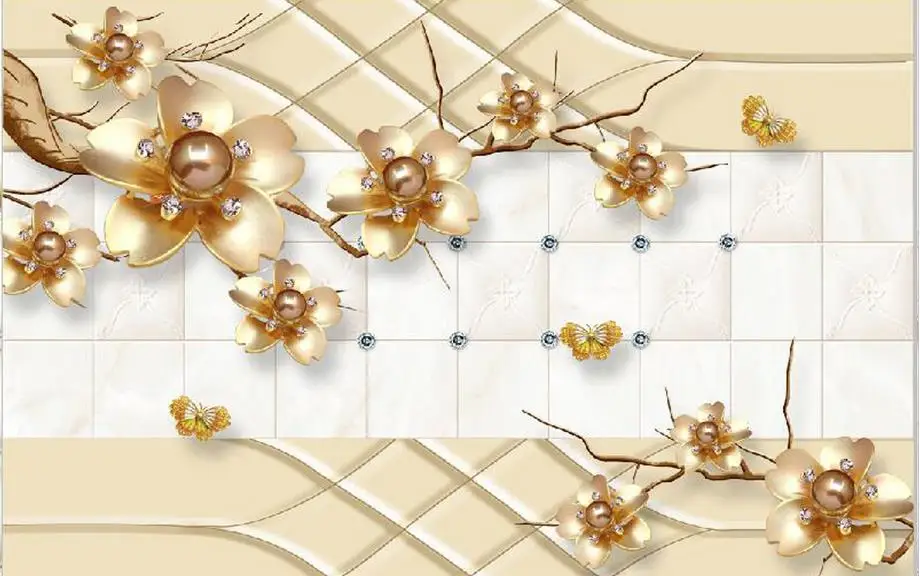 Home Decoration 3d wall murals modern living room wallpapers Gold jewelry flowers window mural wallpaper | Обустройство дома