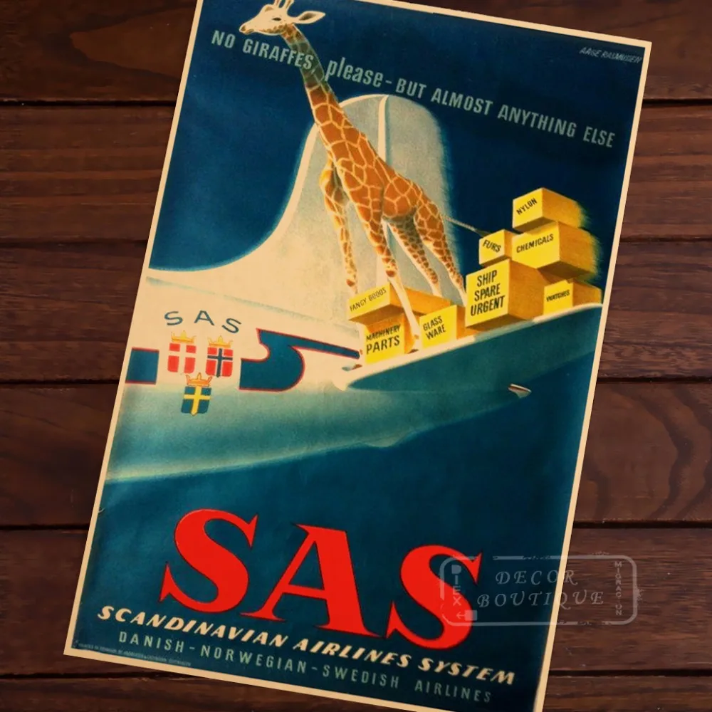 Винтажный декоративный ретро постер SAS скандинавские авиалинии с жирафом DIY