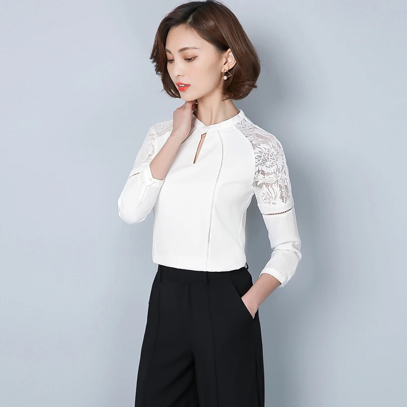 Merderheow Новый 2017 Летом женские Кружева Выдалбливают Шифон Блузки и Рубашки с