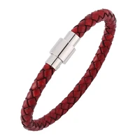 charm bracelets for women men jewelry vintage braided leather bracelet male wristband magnet clasp simple leather bangle sp0253