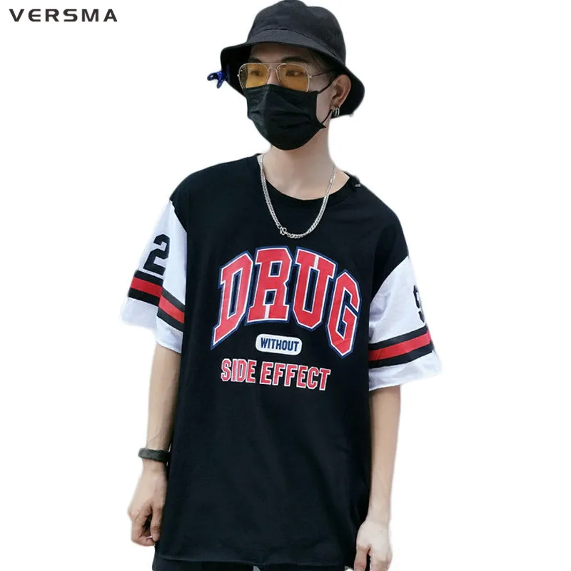 

VERSMA в Корейском стиле Ulzzang Harajuku BF с принтом букв бейсболки, футболки, мужская женская летняя обувь в стиле «хип-хоп» свободные парные футболк...