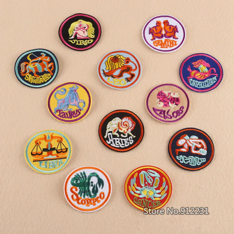 Новинка модный дизайн 12 знаков зодиака нашивки с железной вышивкой аппликации