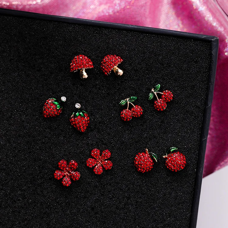 

Red cherry strawberry flowers Young trees earring S925 pin earring sweet girlish temperament fashion jewelry accessories