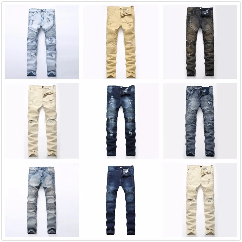 Szyms Новые Модные мото Байкер рваные джинсы мужские байкерские скинни Distressed Jean