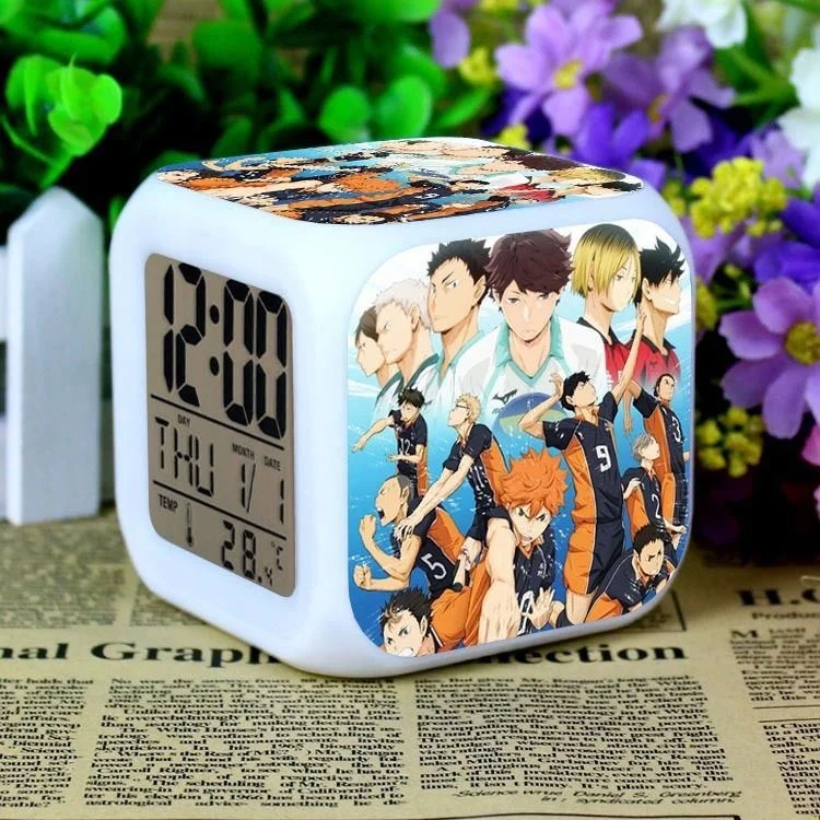 

Japan Anime Haikyuu kageyama tobio Hinata Syouyou 7 Color Change Glowing Alarm Clock 8CM