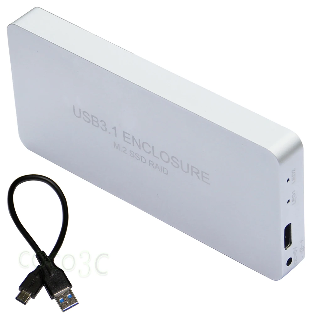 Free Shipping USB 3.1 Type-C to 2 M.2 SSD RAID Enclosure USB-C to Dual NGFF adapter M.2 SSD External Box + RAID0 RAID1