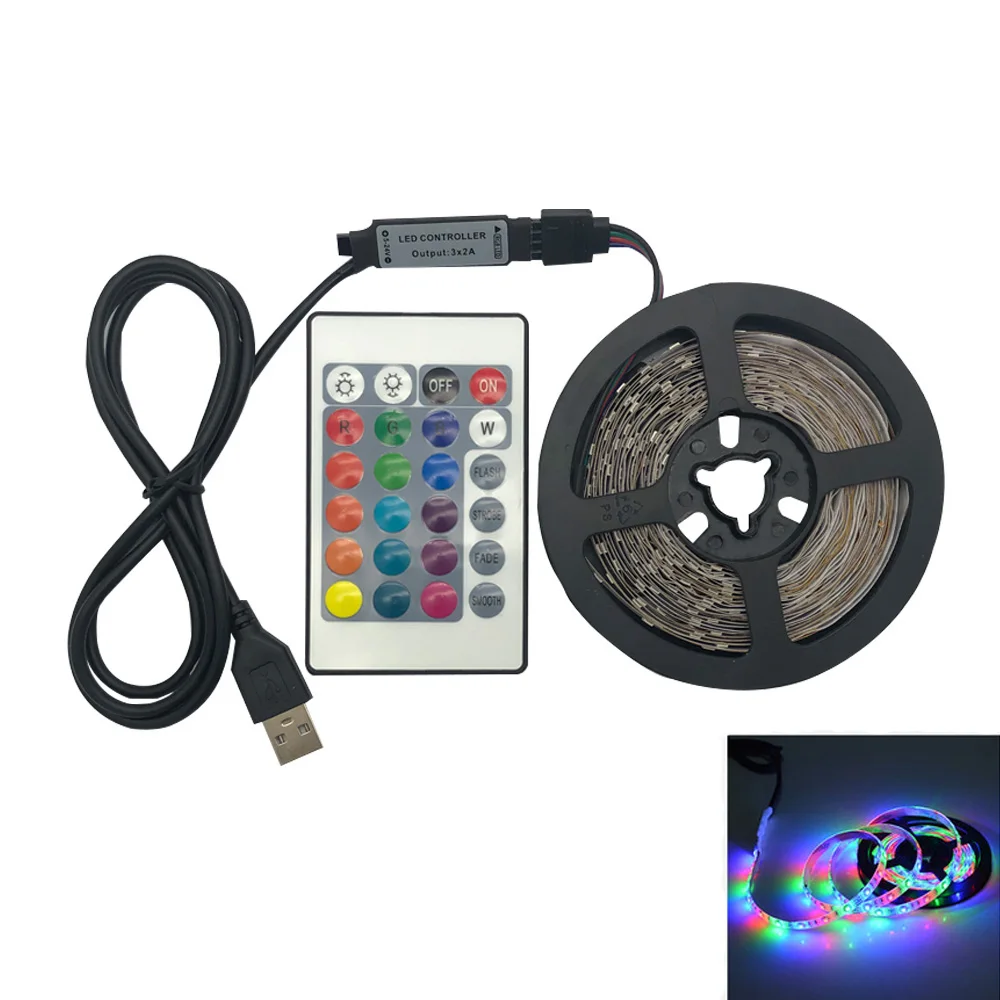 RGB USB Светодиодная лента 2835SMD DC5V Гибкая светодиодный светящаяся лента 1 м 2 м HD ТВ Настольный экран фоновый светильник - Испускаемый цвет: RGB