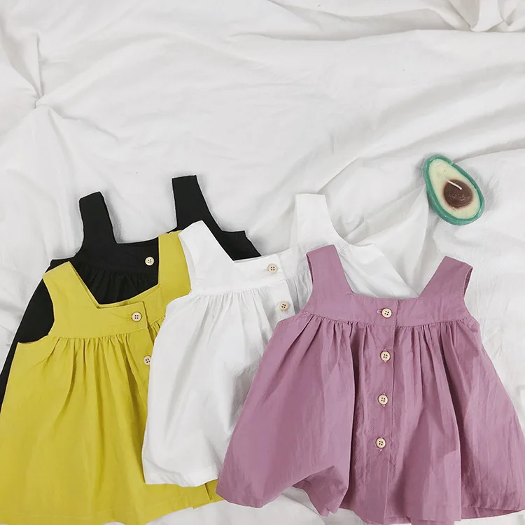 Летние милые девушки сплошной цвет без рукавов блузки в Корейском стиле