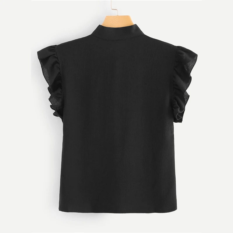 SHEIN горчичная элегантная Офисная Женская блузка с оборками на плечах и завязками на шее с цветочным принтом, летняя женская шифоновая блузка и блузки