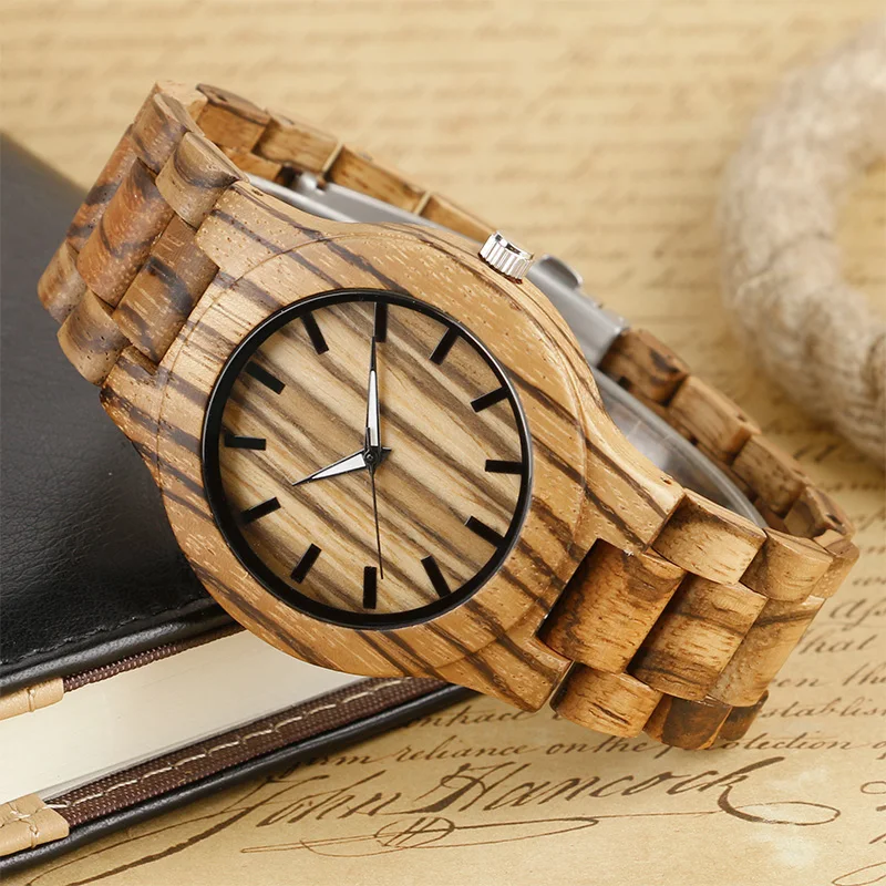 Часы мужские кварцевые в полоску креативные наручные часы с бамбуковым корпусом