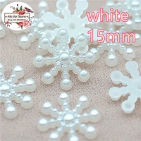 100pcslot 15mm white snowflake flower beads abs resin flatback simulated pearl beads jewelry crafts decoration scrapbooking