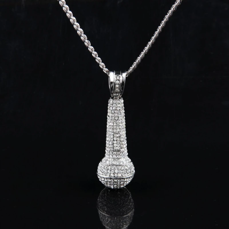 С украшениями в виде серебристых кристаллов кулон микрофон ожерелье Звезда рок