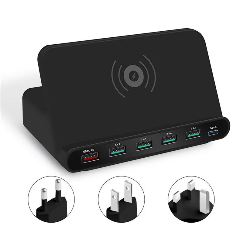 USLION 60 Вт Qi Беспроводное зарядное устройство для Iphone X XS MAX Мульти USB Cargador Movil Quick Charge 3,0 быстрое зарядное устройство для samsung S10 S9 S8