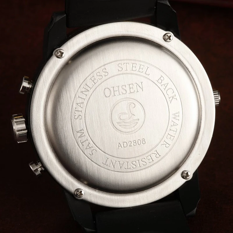 Мужские кварцевые часы OHSEN цифровые водонепроницаемые с силиконовым ремешком 50