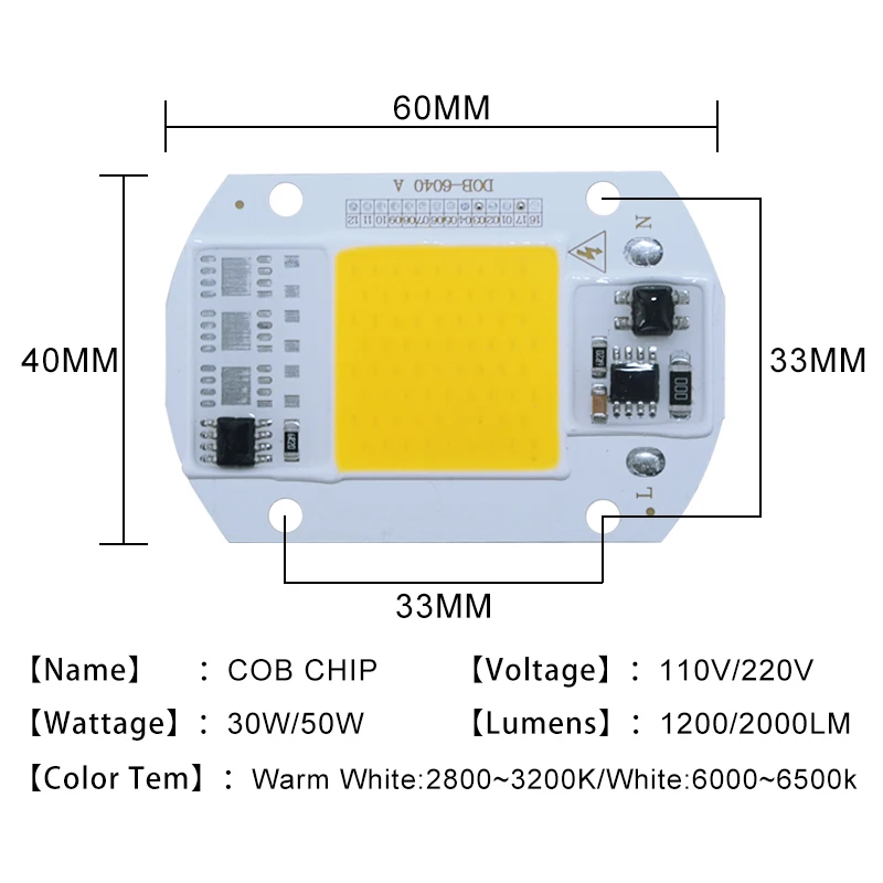 10 шт. светодиодный чип COB 30 Вт 50 Светодиодная лампа 220 в 110 В вход Smart IC для DIY