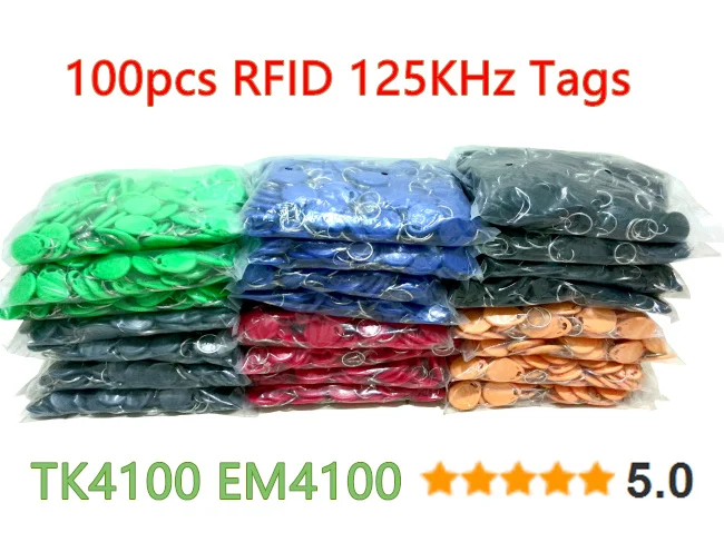 

8 Color 100pcs RFID 125KHz Tag TK4100 EM4100 Proximity ID Token Tags Key fobs Ring RFID Card for Access Control Time Attendance