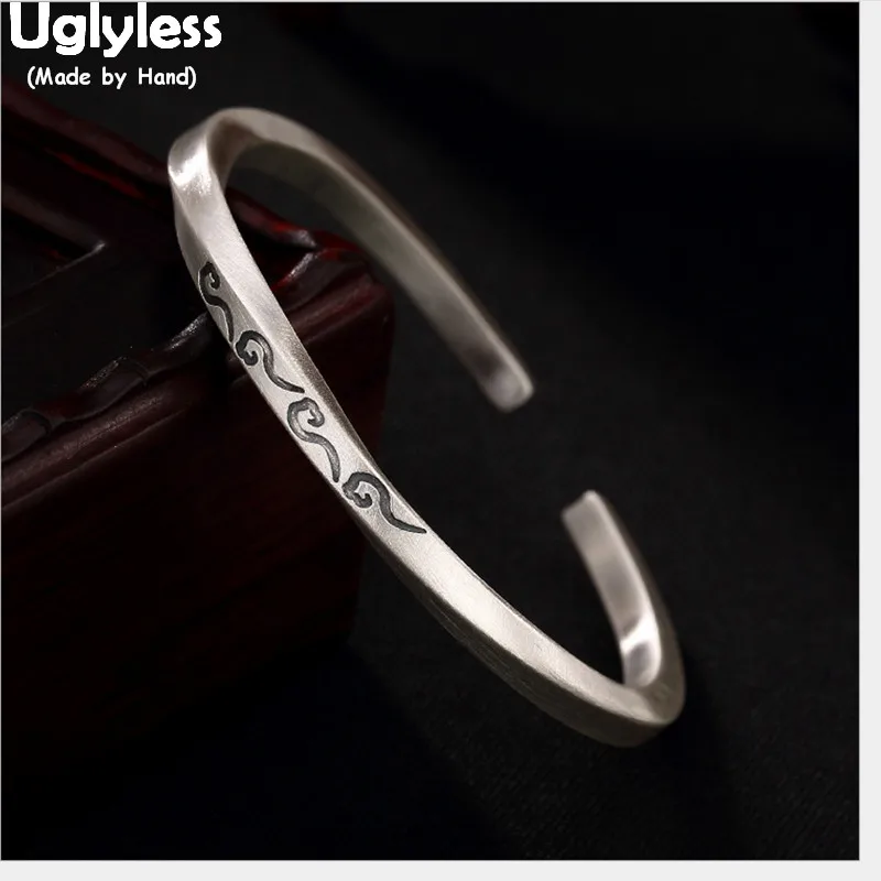 Uglyless Real Solid 999 Fine Silver браслеты с квадратным звеном для женщин Открытый браслет Totem шаблон изысканные ювелирные изделия геометрические брасле...