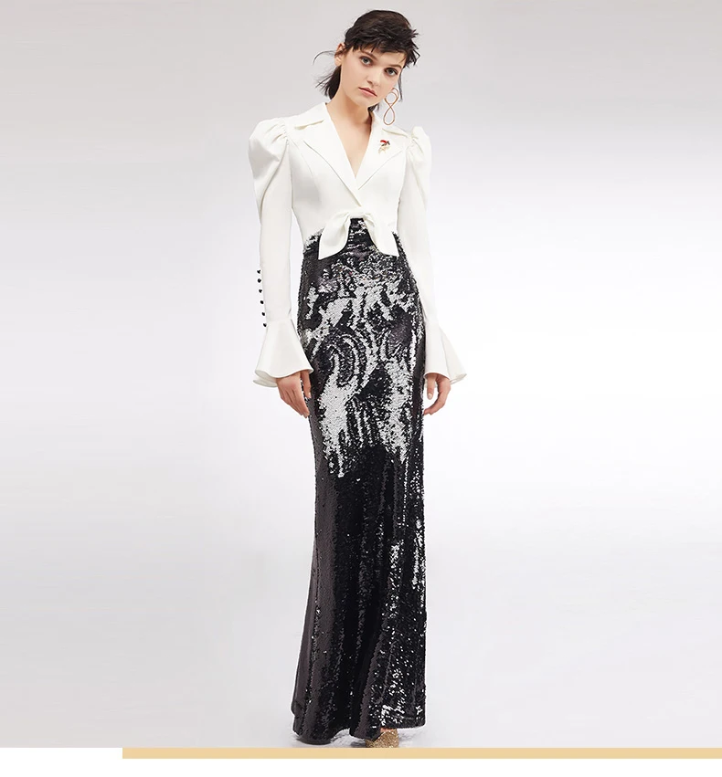 Женское длинное платье с блестками элегантное составного кроя глубоким