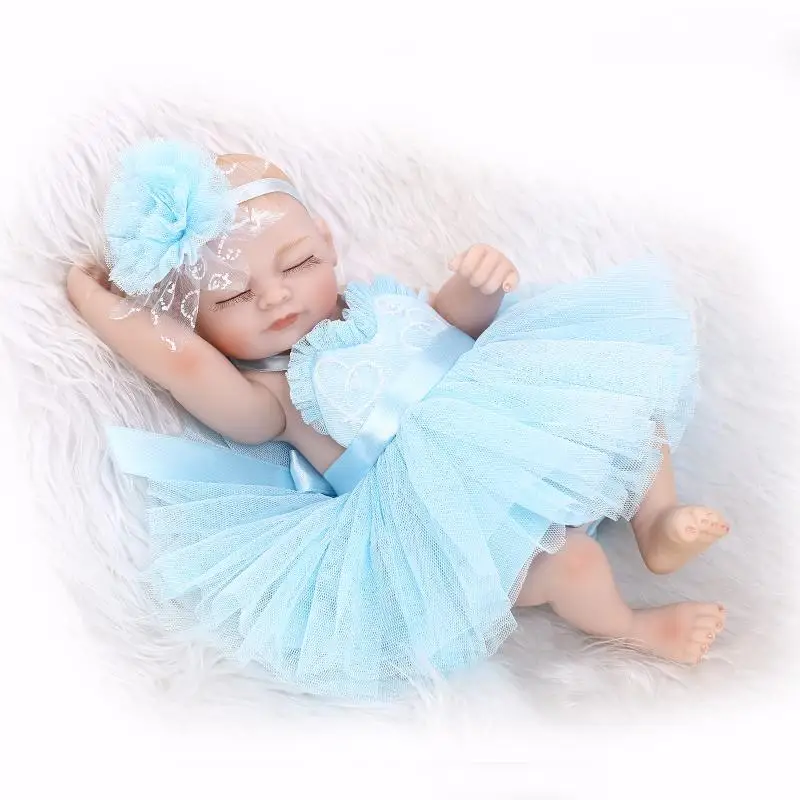 NPK 26cm Soft Vinyl newborn Reborn Babies lake blue princess puff dress Baby Dolls Toys For Children As Gift baby model | Игрушки и