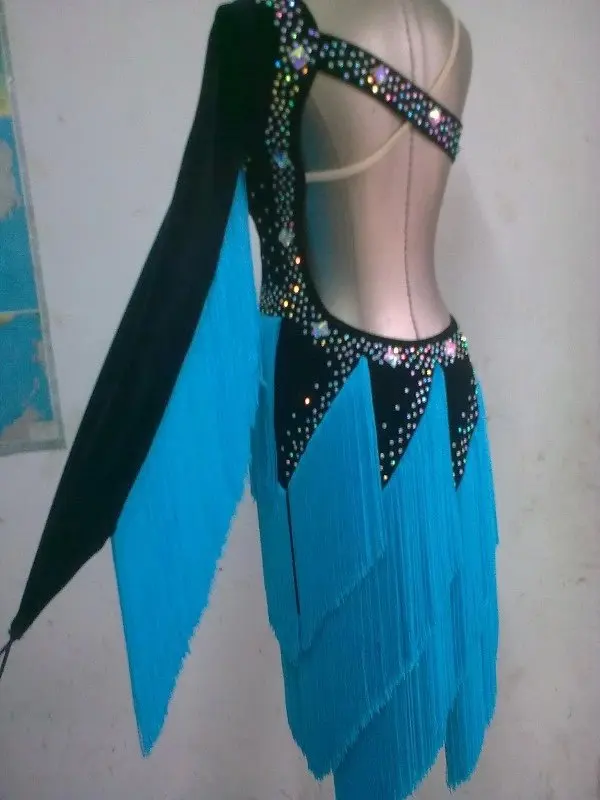 

New style Latin dance costume sexy senior single sleeves tassel latin dance competition dress for lady child latin dance dress